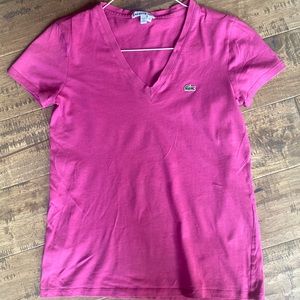 Pink Lacoste Pink V Neck Tee T -Shirt 100% Cotton Women’s Size 34/ Small
